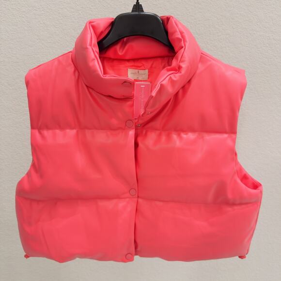 Simply Southern Faux Leather Puffer Vest Snap Front Pink Women Size XXL NWT - Picture 1 of 4